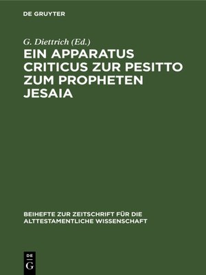 cover image of Ein Apparatus criticus zur Pesitto zum Propheten Jesaia